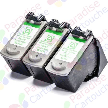 Canon PG-50 & CL-51 ensemble de 3 cartouches d'encre compatibles (Paradise Cartouche)