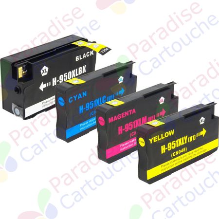 HP 950XL & 951XL ensemble de 4 cartouches d'encre compatibles haute capacité (Paradise Cartouche)