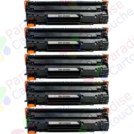 HP 83X (CF283X) ensemble de 5 toner compatibles noir haute capacité (Paradise Cartouche)