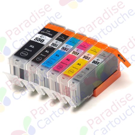 Canon PGI-550XL & CLI-551XL ensemble de 6 cartouches d'encre compatibles haute capacité (Paradise Cartouche)