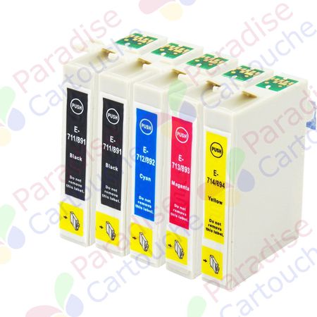 Epson T0715 ensemble de 5 cartouches d'encre compatibles (Paradise Cartouche)