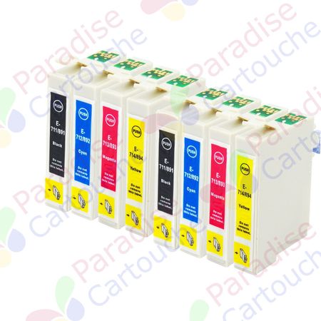 Epson T0715 ensemble de 8 cartouches d'encre compatibles (Paradise Cartouche)