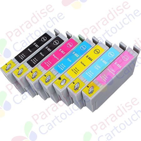 Epson T0807 ensemble de 7 cartouches d'encre compatibles (Paradise Cartouche)