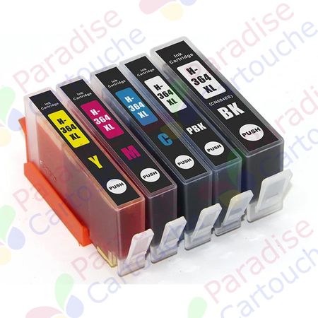 HP 364XL ensemble de 5 cartouches d'encre compatibles haute capacité (Paradise Cartouche)